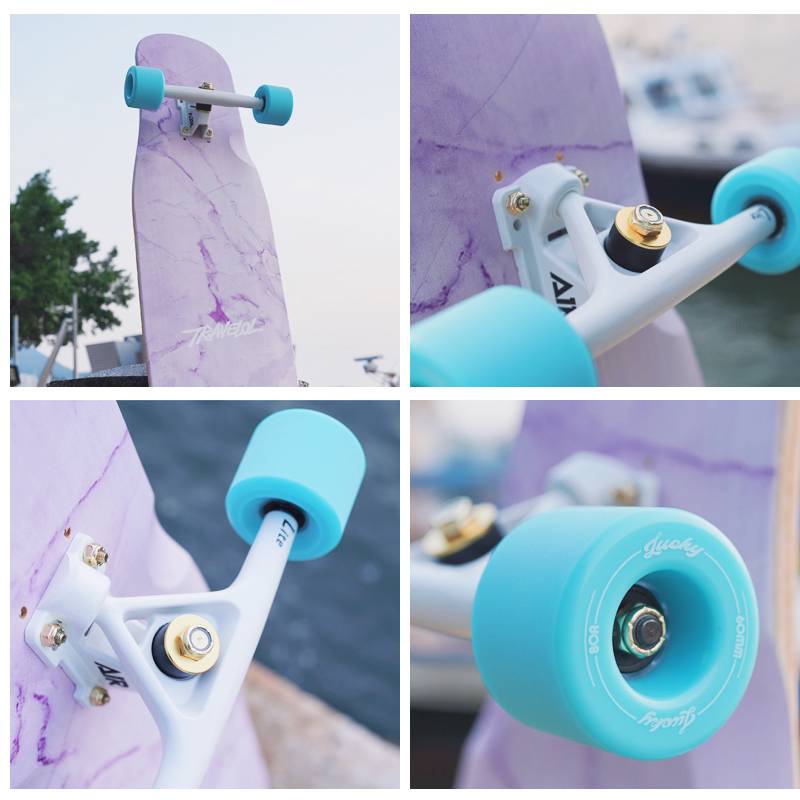 a light blue wheel on the tart and white air bridge